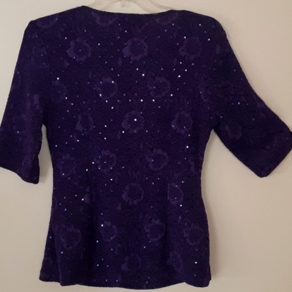 ⚡3/18 Connected Apparel knit sequined purple top mid-sleeve v neck Lk new! - Picture 4 of 7